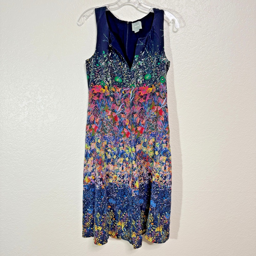 Maeve Anthropologie Dress Womens 4 Navy Silk Floral Sleeveless Wedding Guest